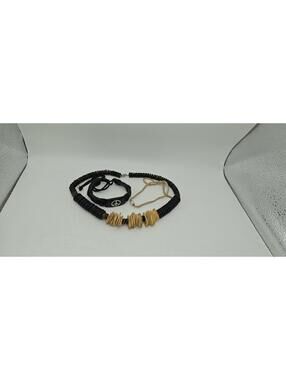 Handmade Wooden and Leather Beaded Necklace with Peace Sign Bracelet